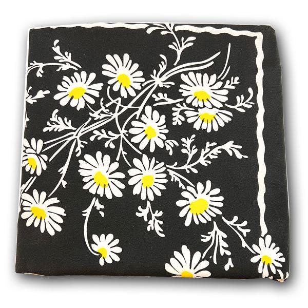 Reproduction Vintage 100% Cotton 60 Inch Square Retro Style Tablecloth - Daisies After Dark Pattern