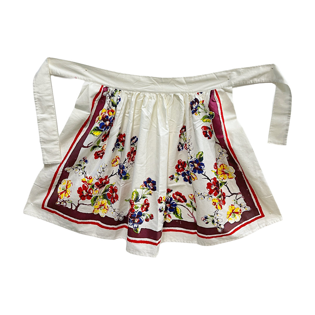 Blossoms Vintage Tablecloth Cotton Half Apron