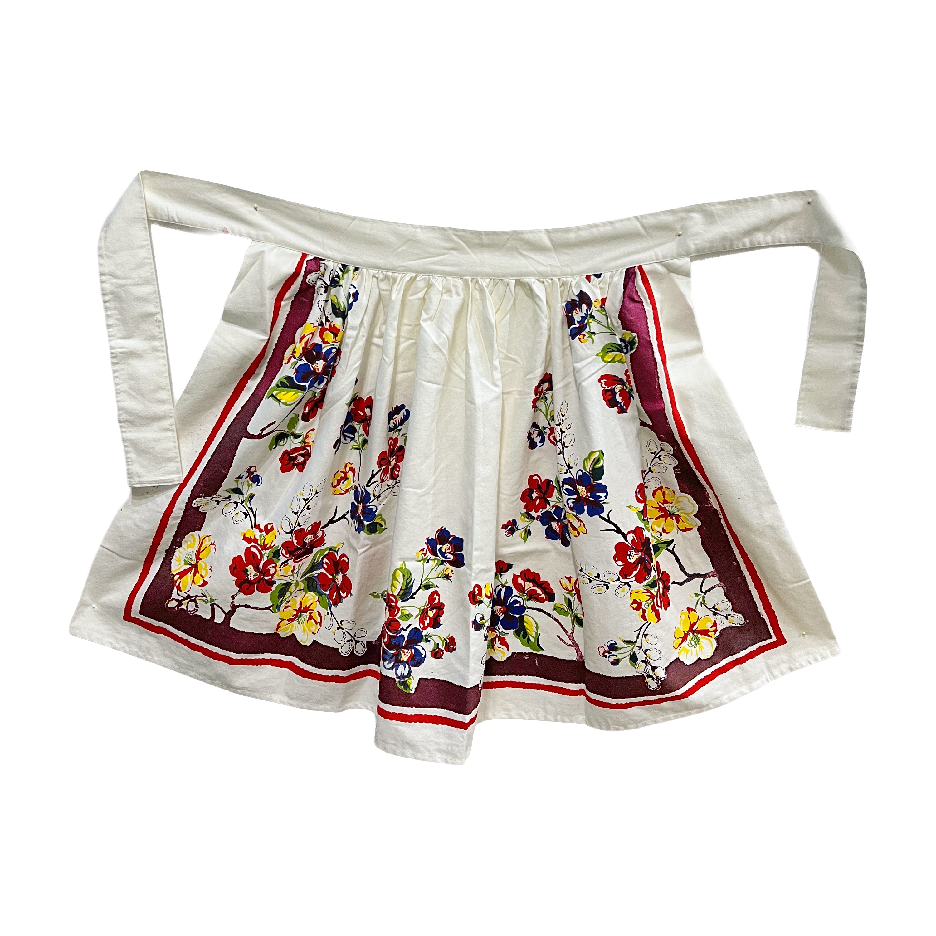 Blossoms Vintage Tablecloth Cotton Half Apron
