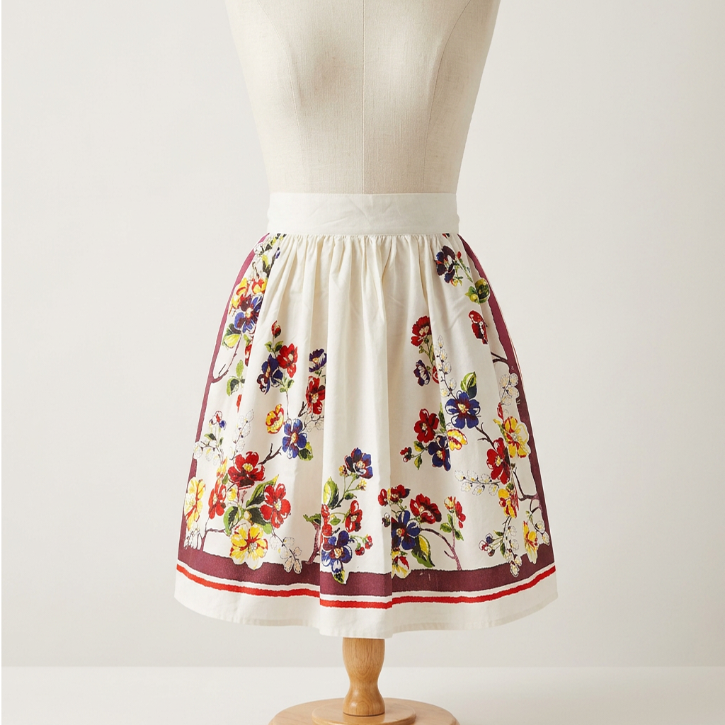Blossoms Vintage Tablecloth Cotton Half Apron