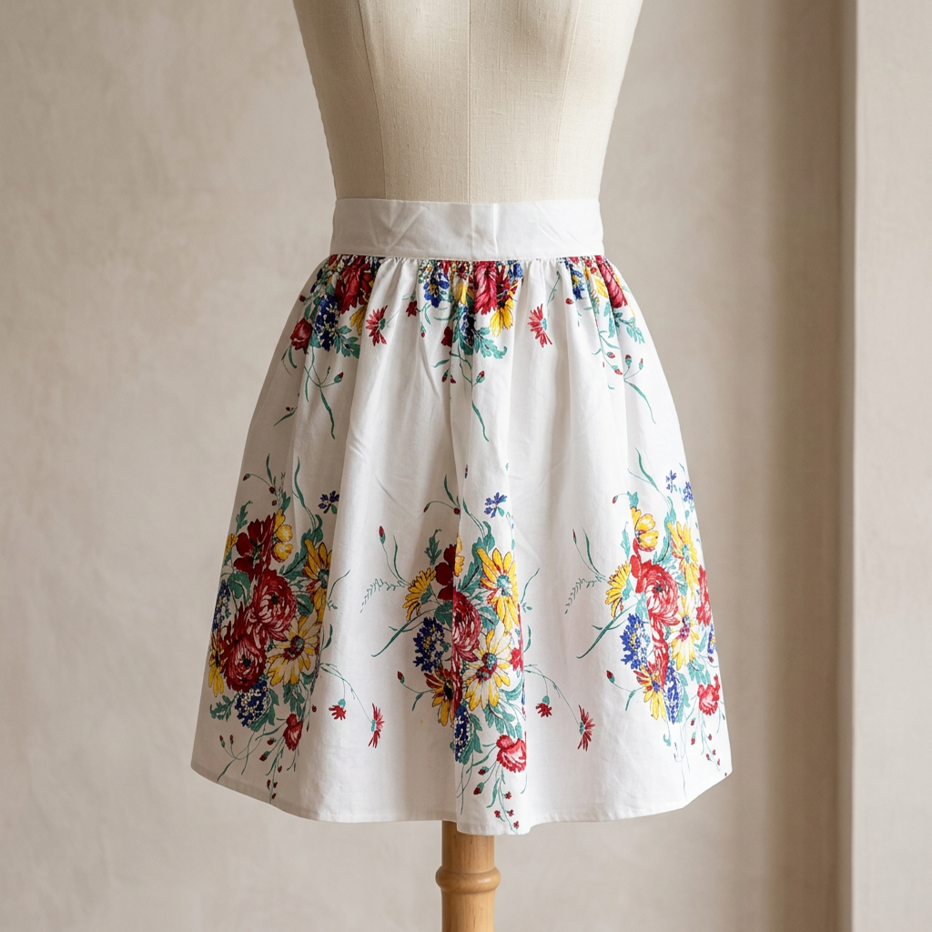 Bouquet Vintage Tablecloth Cotton Half Apron
