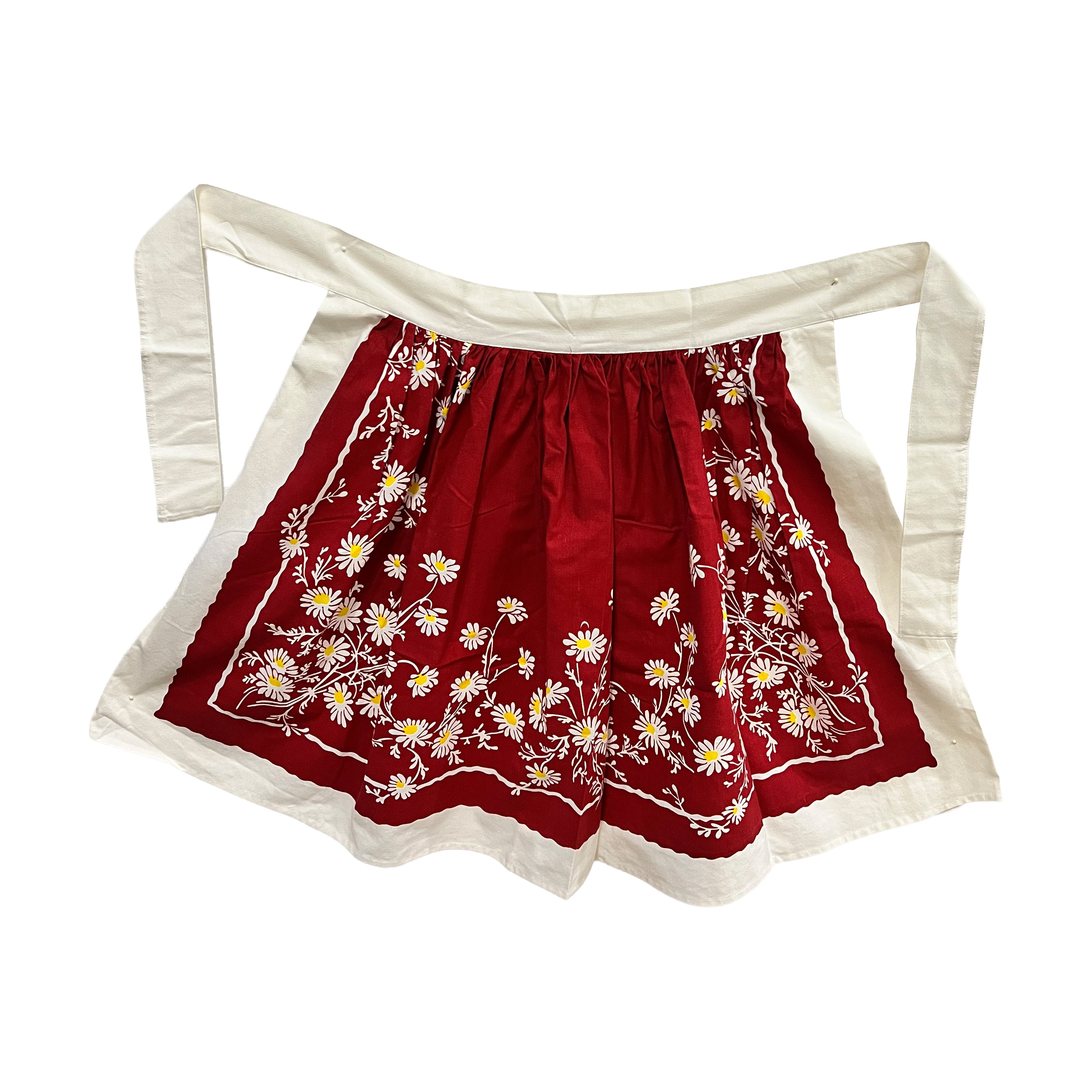 Daisies in Red Vintage Tablecloth Cotton Half Apron