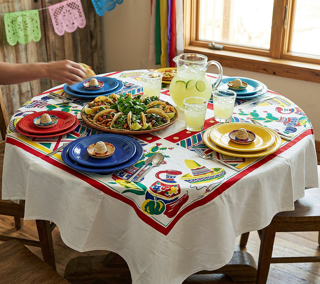 Mexican Fiesta 1940s Vintage Style Cotton Tablecloth