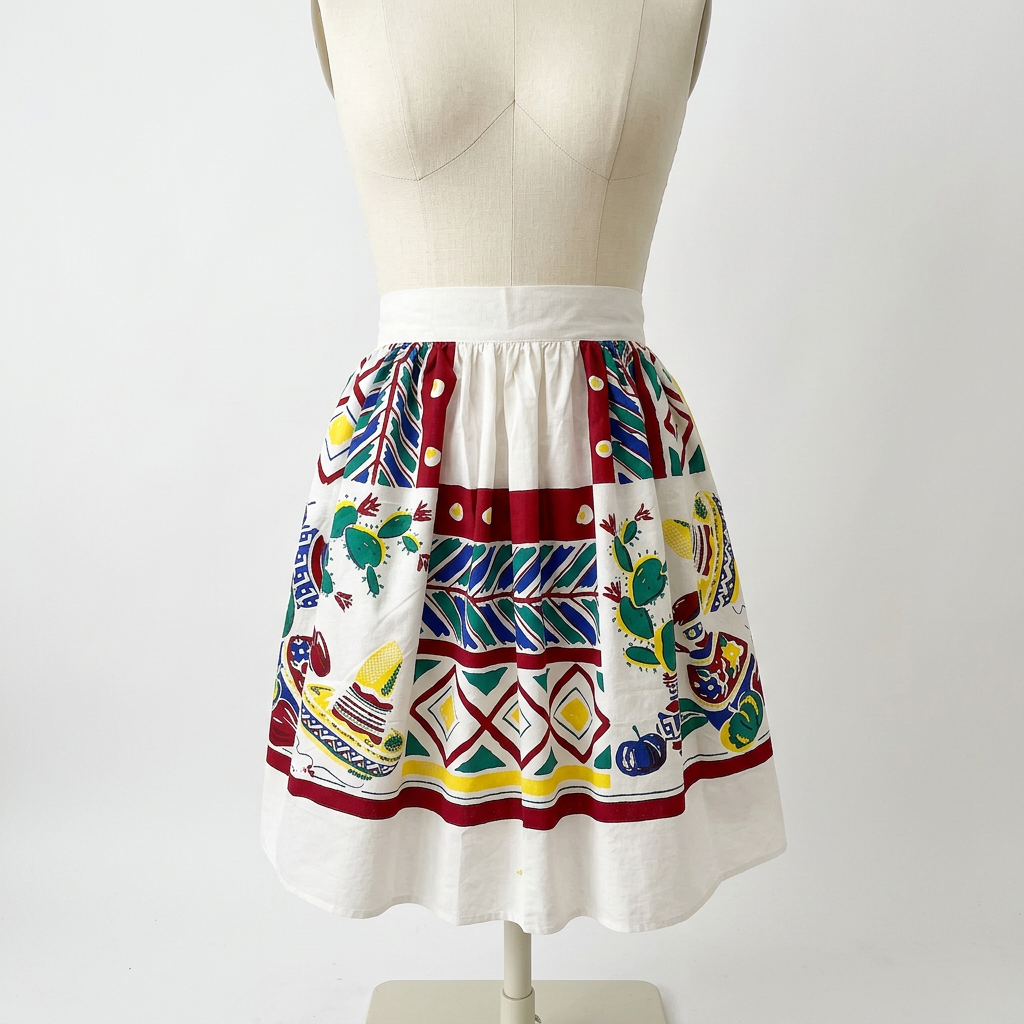 Fiesta Vintage Tablecloth Cotton Half Apron