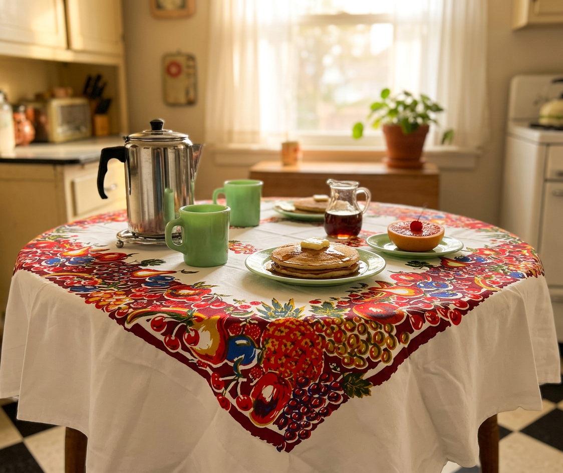 Fruit Cocktail Vintage Style Classic Tablecloth, 1940s Style
