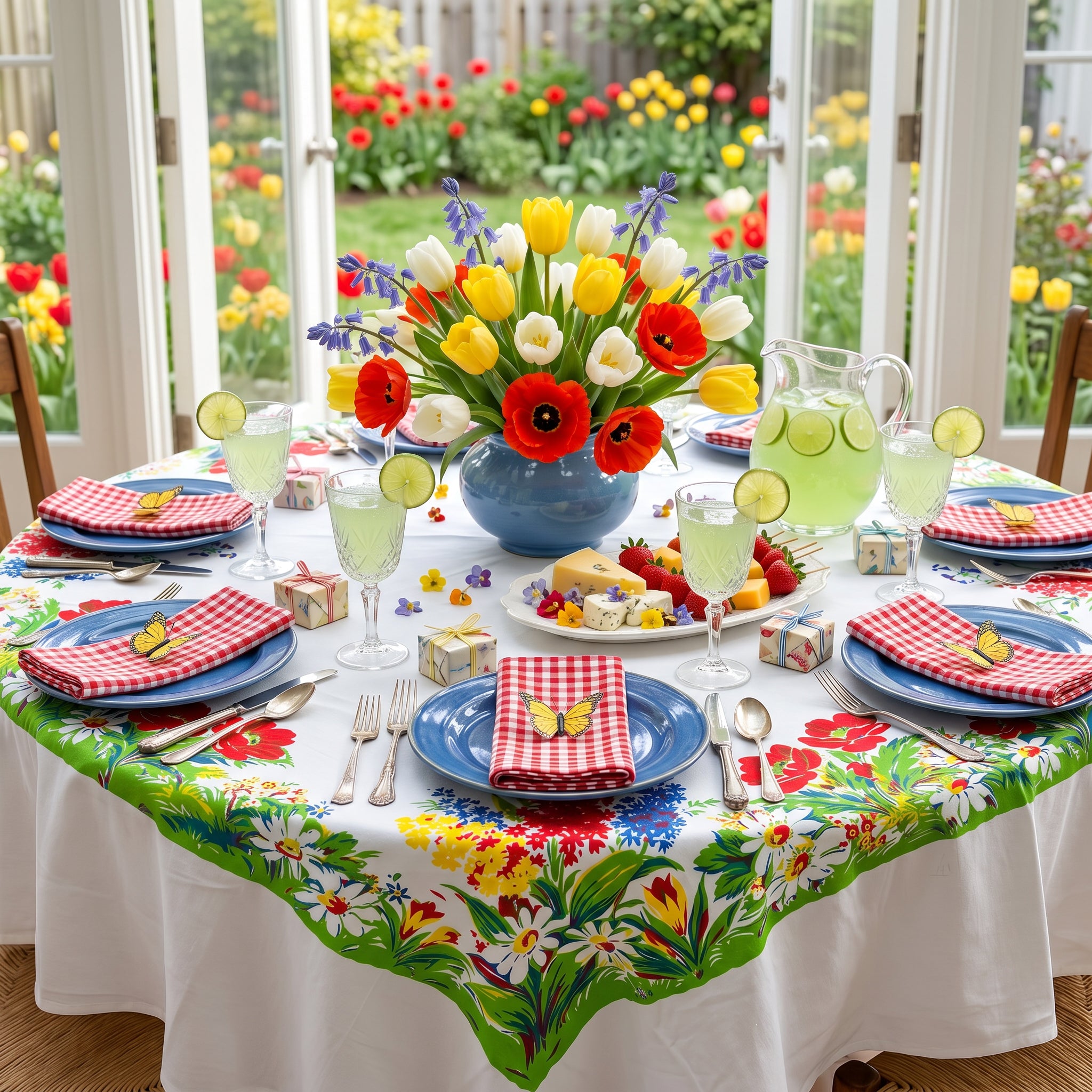 Colorful Floral Vintage Style Tablecloth, 1940s Era