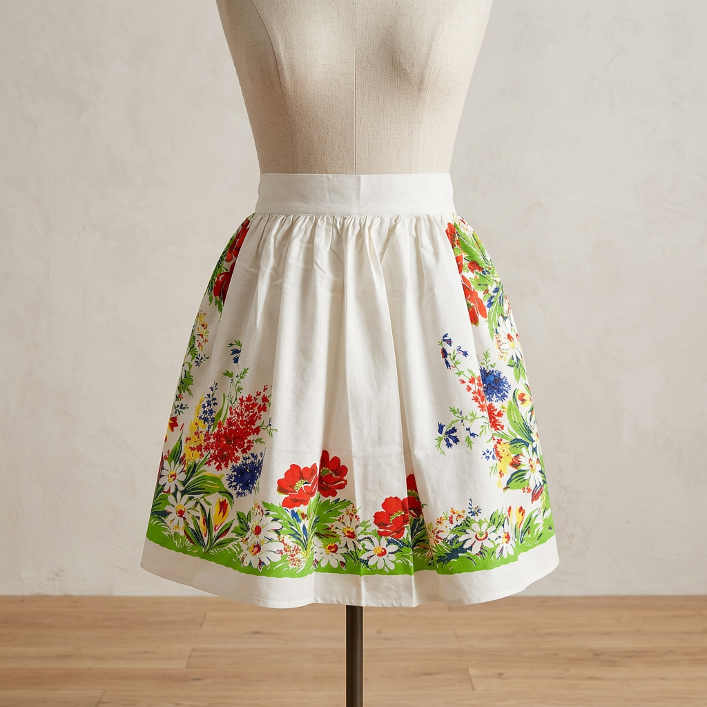 Meadow Vintage Tablecloth Cotton Half Apron