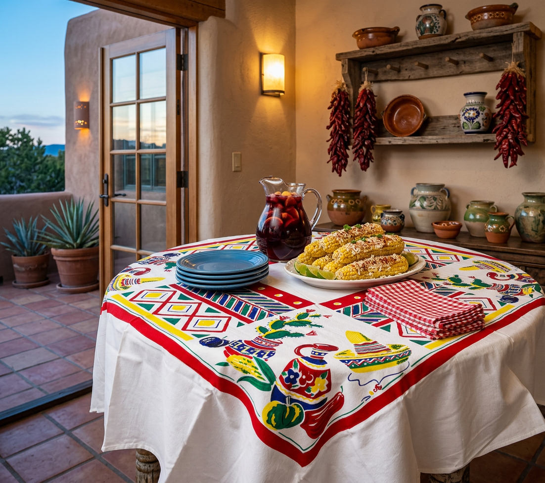 Mexican Fiesta 1940s Vintage Style Cotton Tablecloth