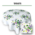 Vintage violets floral cotton tablecloth, 60-inch square, 1940s reproduction, silk screen printed, Wilendur style