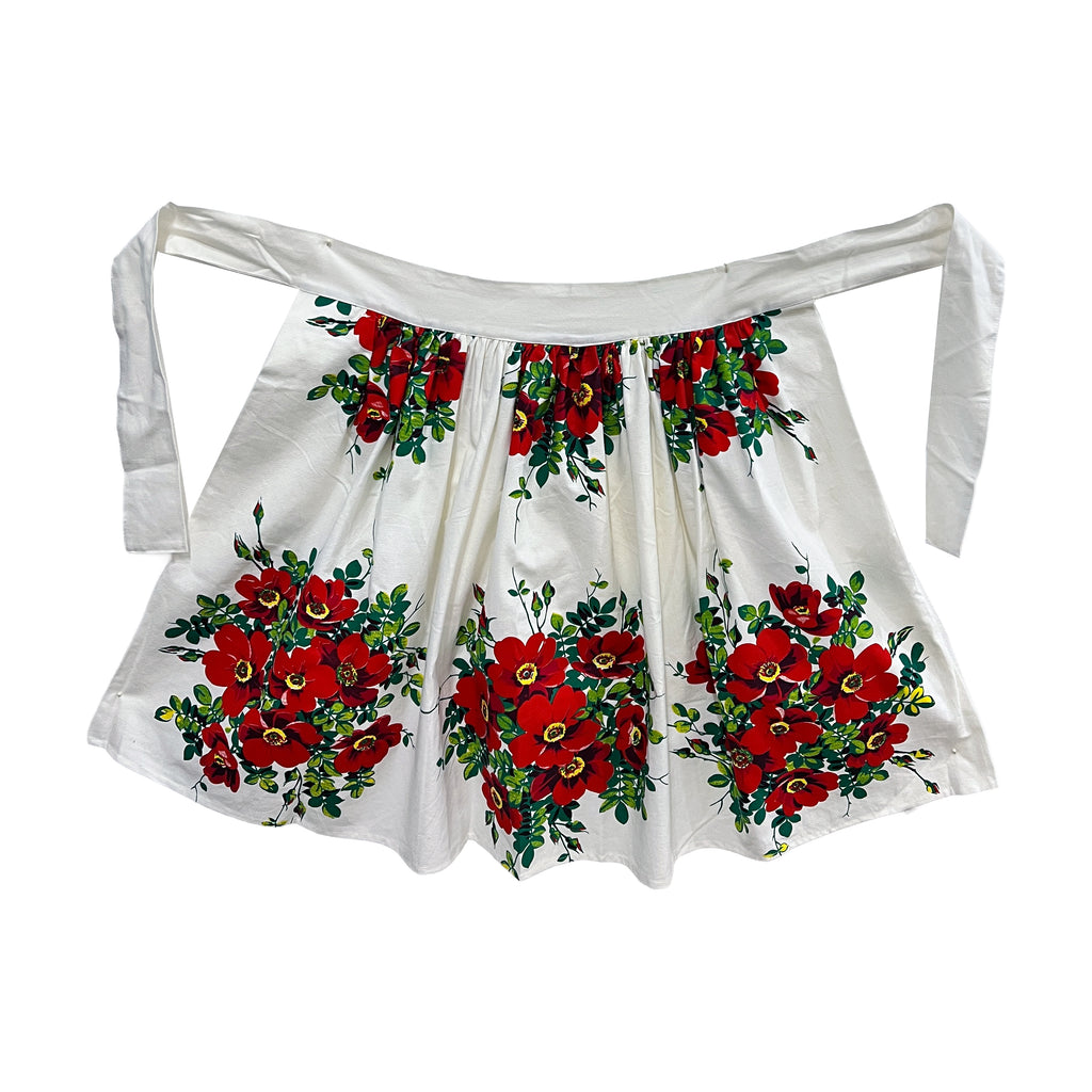 Wild Rose Vintage Tablecloth Cotton Half Apron