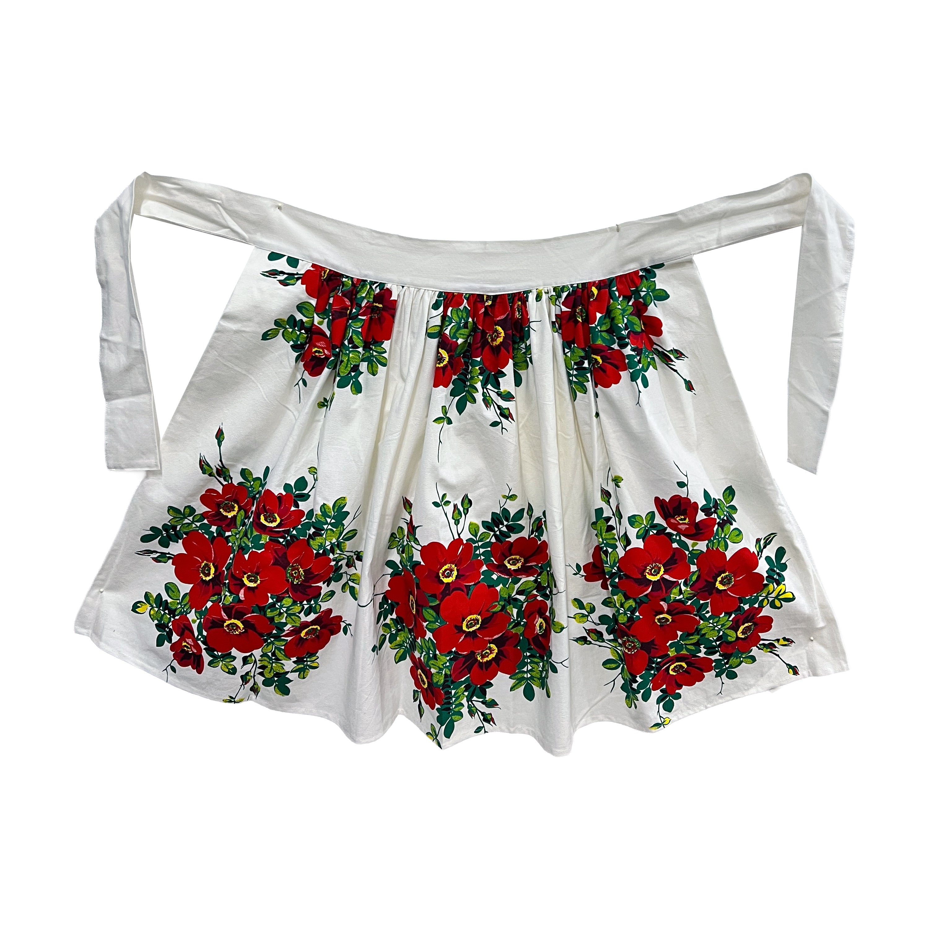 Wild Rose Vintage Tablecloth Cotton Half Apron
