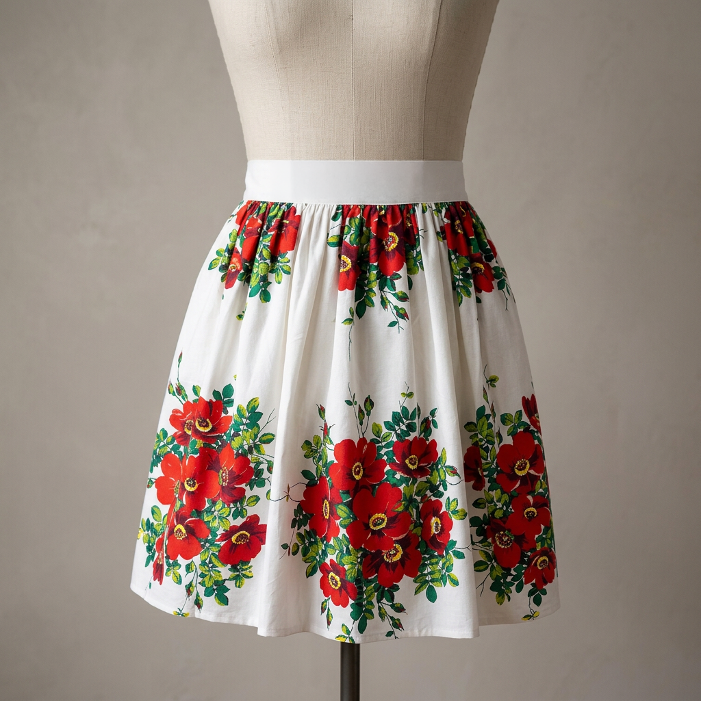 Wild Rose Vintage Tablecloth Cotton Half Apron