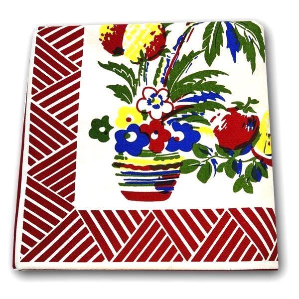 Vintage Baja Tropical cotton tablecloth, 60-inch square, 1940s reproduction, silk screen printed