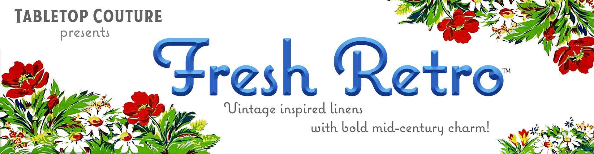 Tabletop Couture Fresh Retro logo with floral designs on a white background
