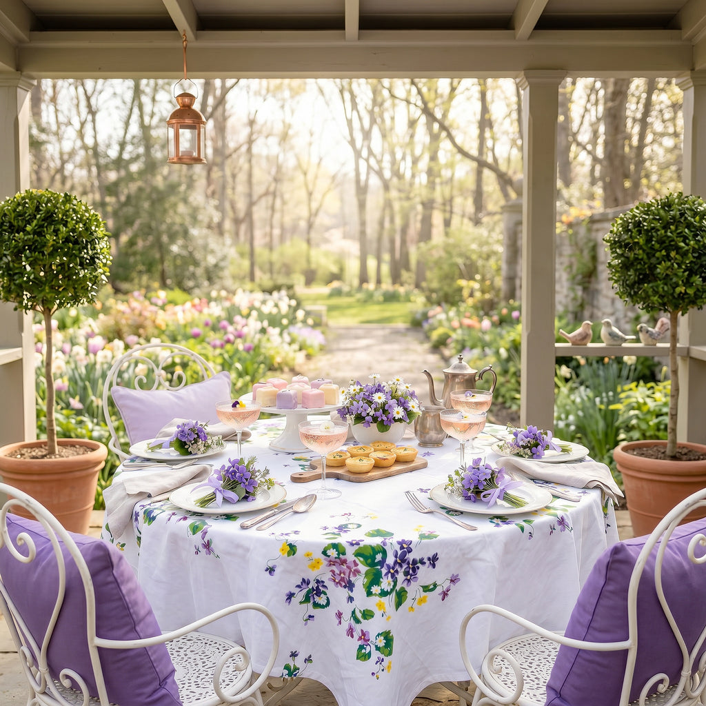 Violets Pattern Vintage 1940s Style Cotton Tablecloth